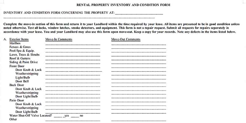 Rental Property Condition Inventory Documentation Download Templates Sample