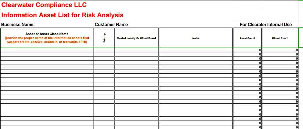 Risk Analysis Inventory Asset List XLS