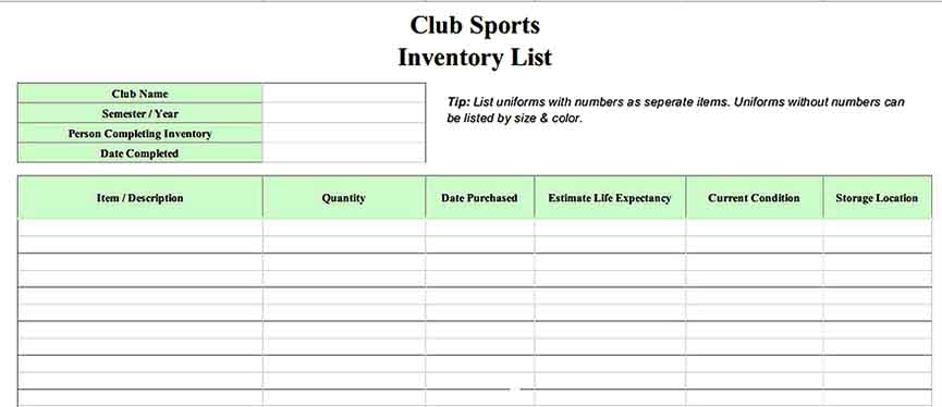 Sample Excel Inventory Template
