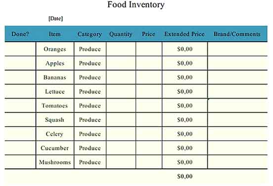 Sample Food Inventory