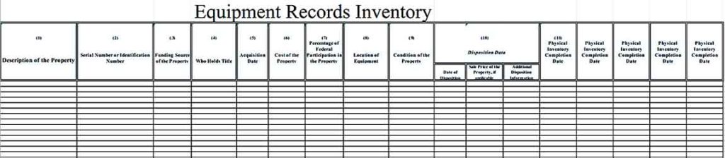 Sample Template For Equipment Records Inventory