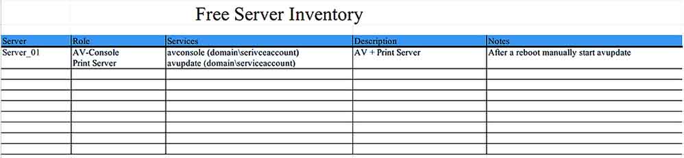 Server Inventory Download Templates Sample