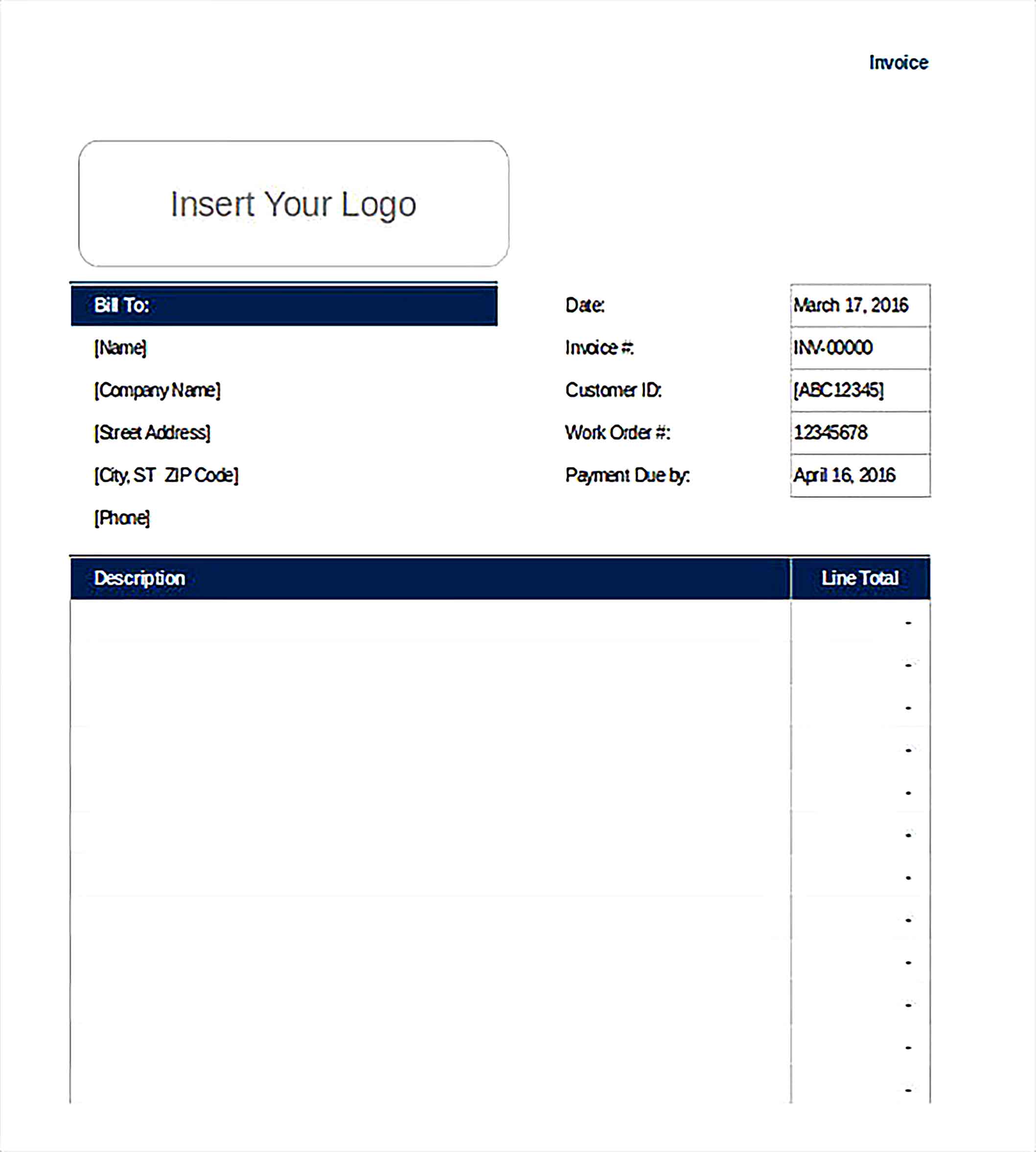 Service Invoice Tracking Inventory Template