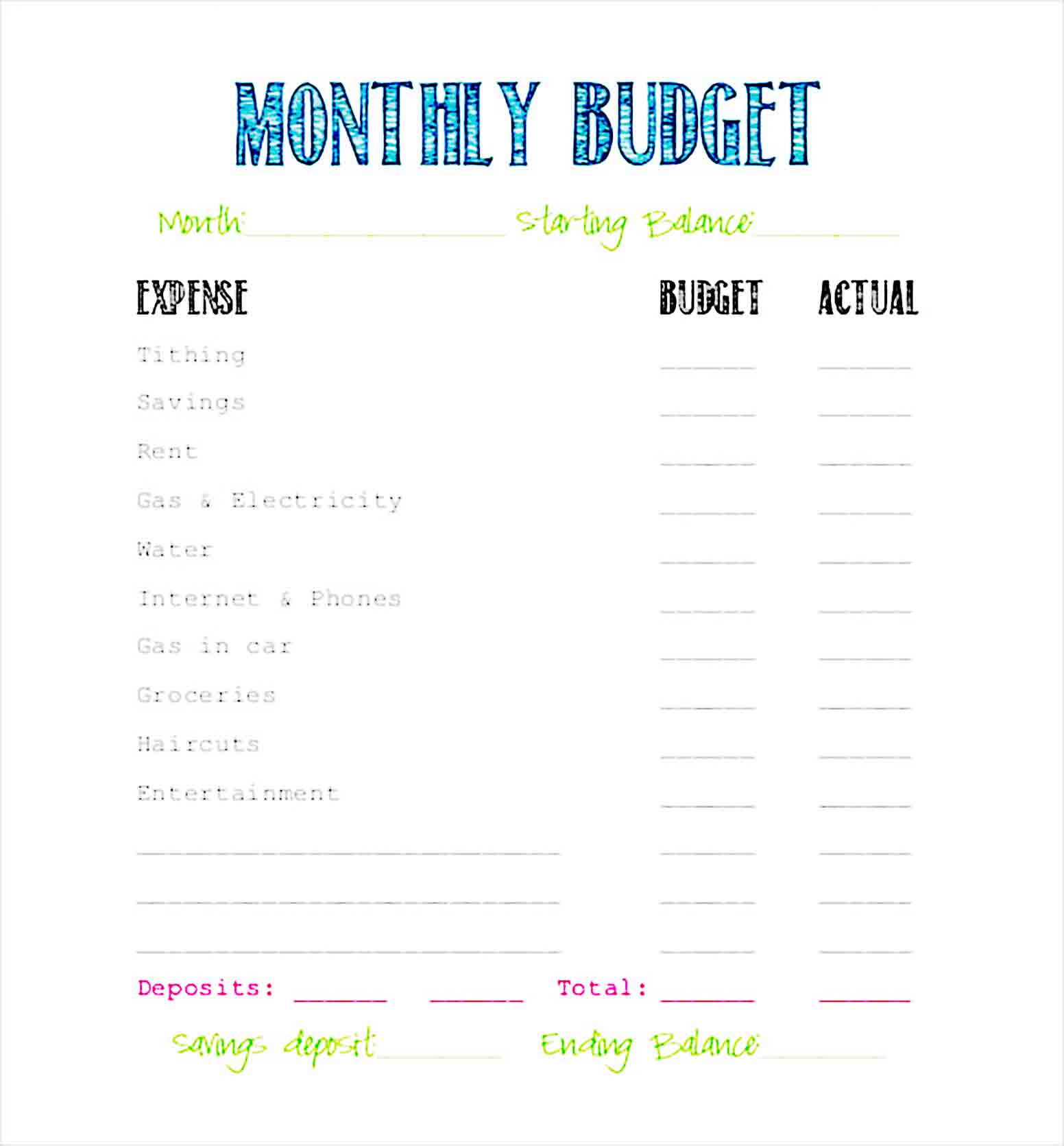 Simple Budget Template Printable