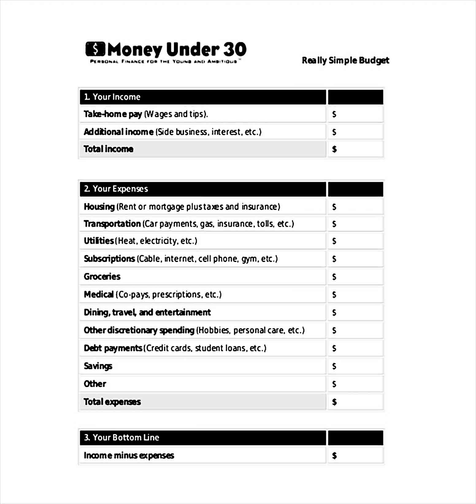 Simple Budget Worksheet PDF Download