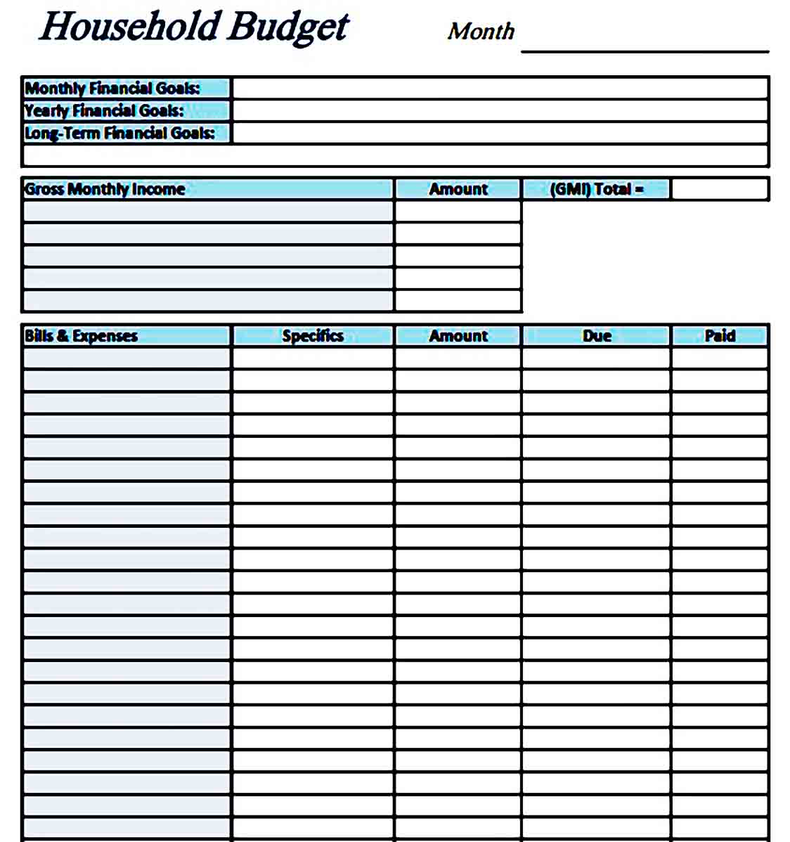 Simple Household Budget Template