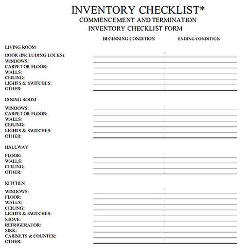Simple to Tenant Property Inventory Templates Sample