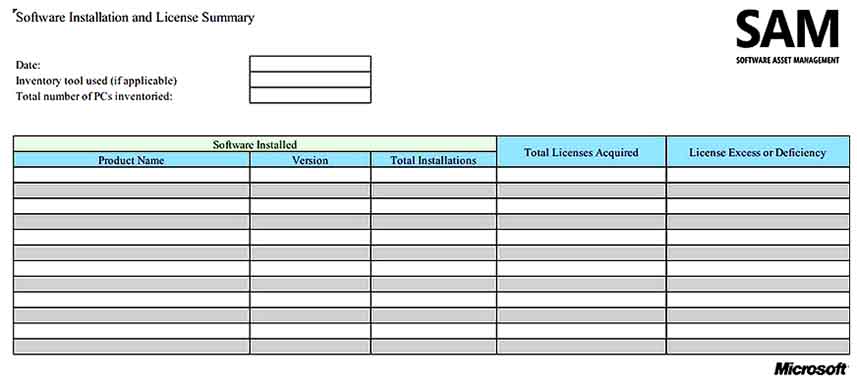 Software License Inventory Templates Sample