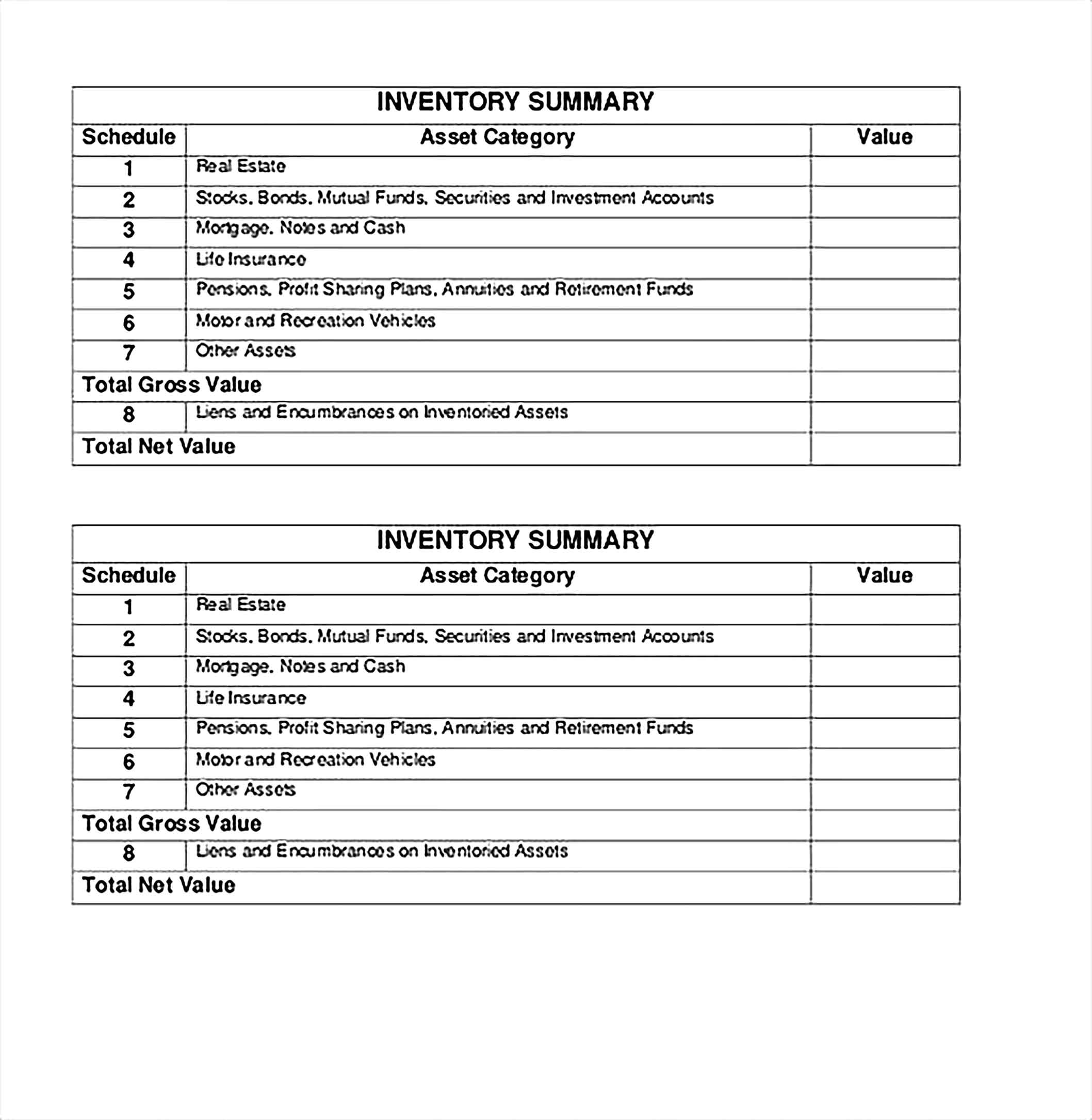Summary PDF Inventory Form Download