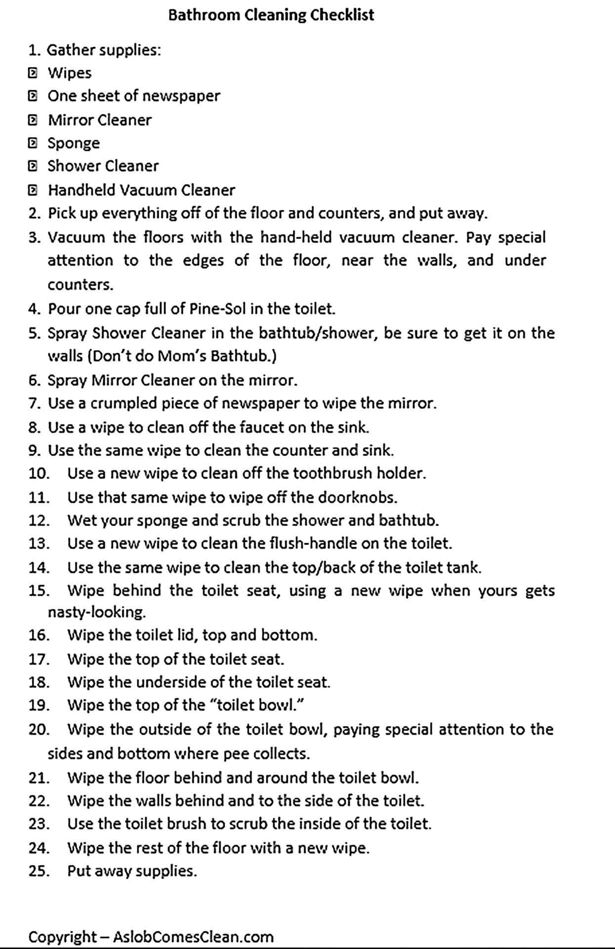 Template Bathroom Cleaning Schedule Sample 002