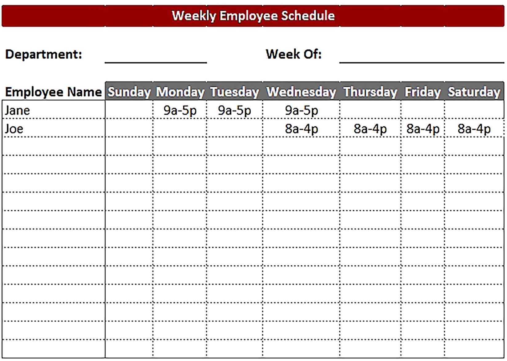 Template Blank Employee Work Schedule Sample
