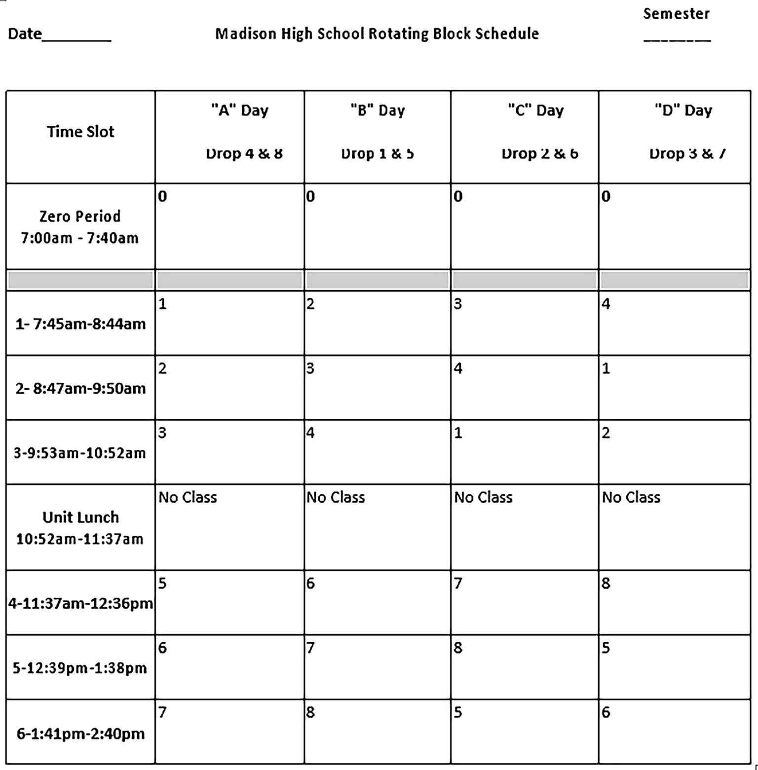 Template Blank High School Schedule Sample