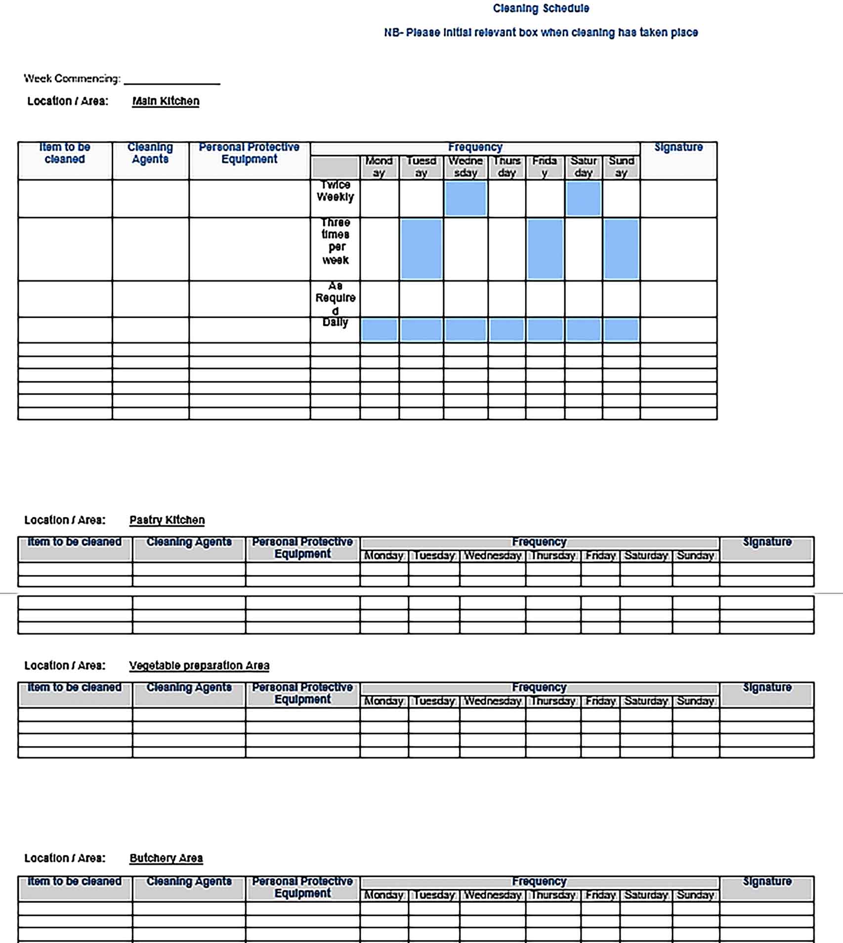 Template Blank House Cleaning Schedule Sample