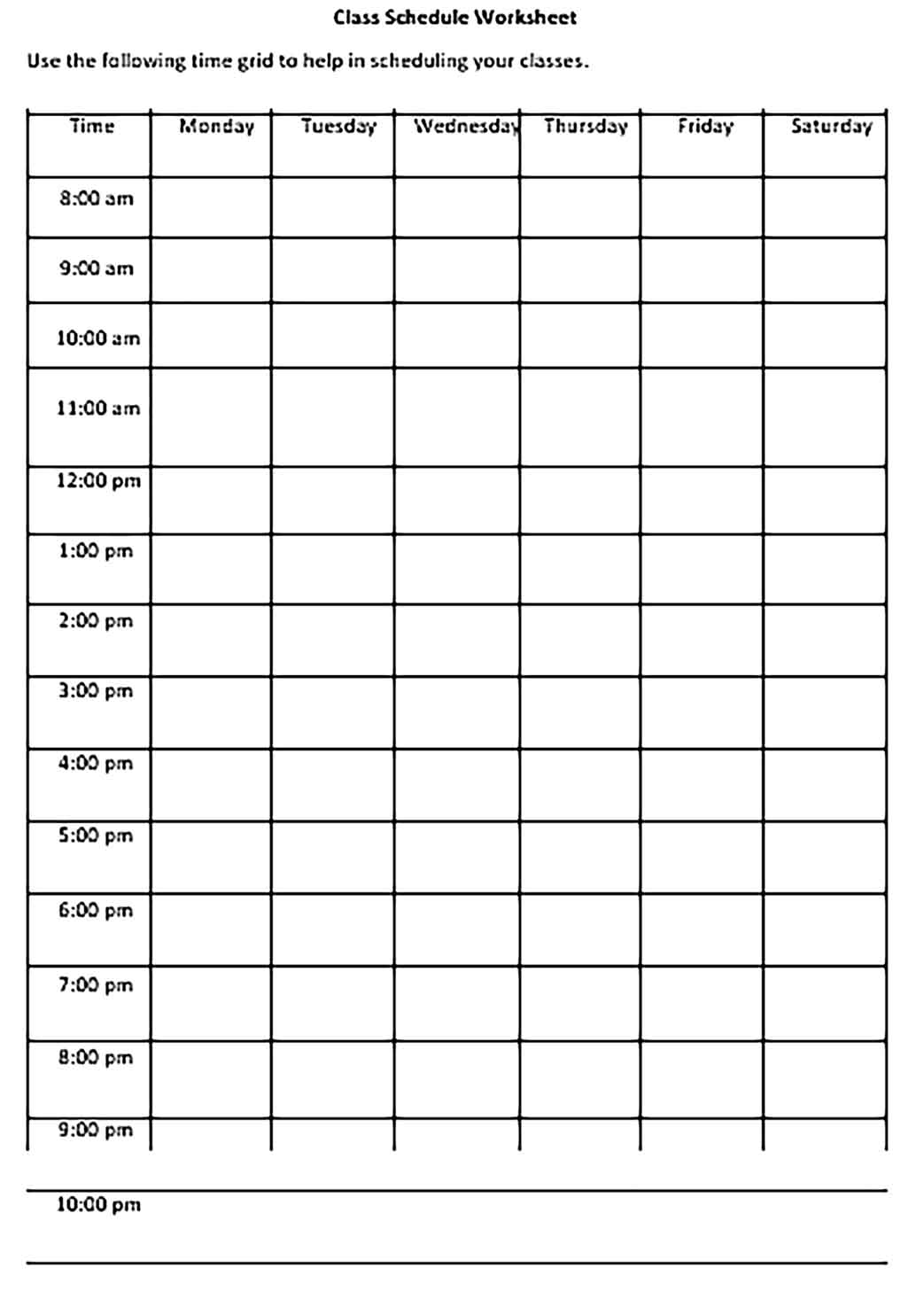 Template Blank School Schedule in Sample
