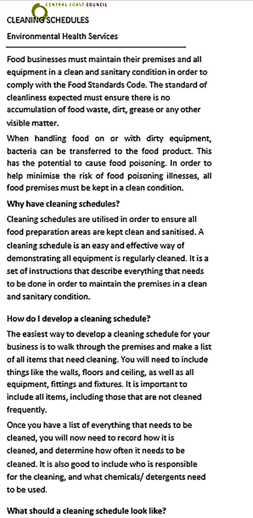Template Cleaning Schedule Kitchen Format Sample