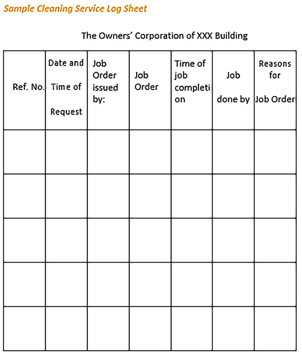 Template Cleaning Service Log Sheet Sample
