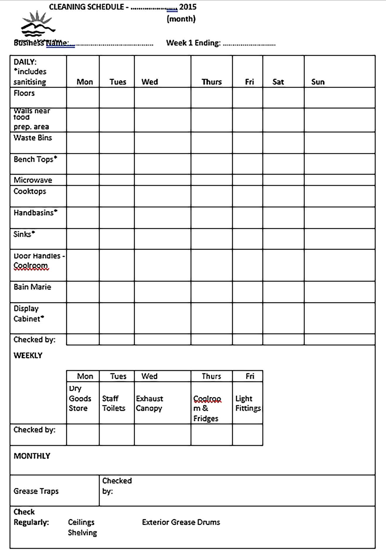Template Daily Cleaning Schedule For Working Moms Sample