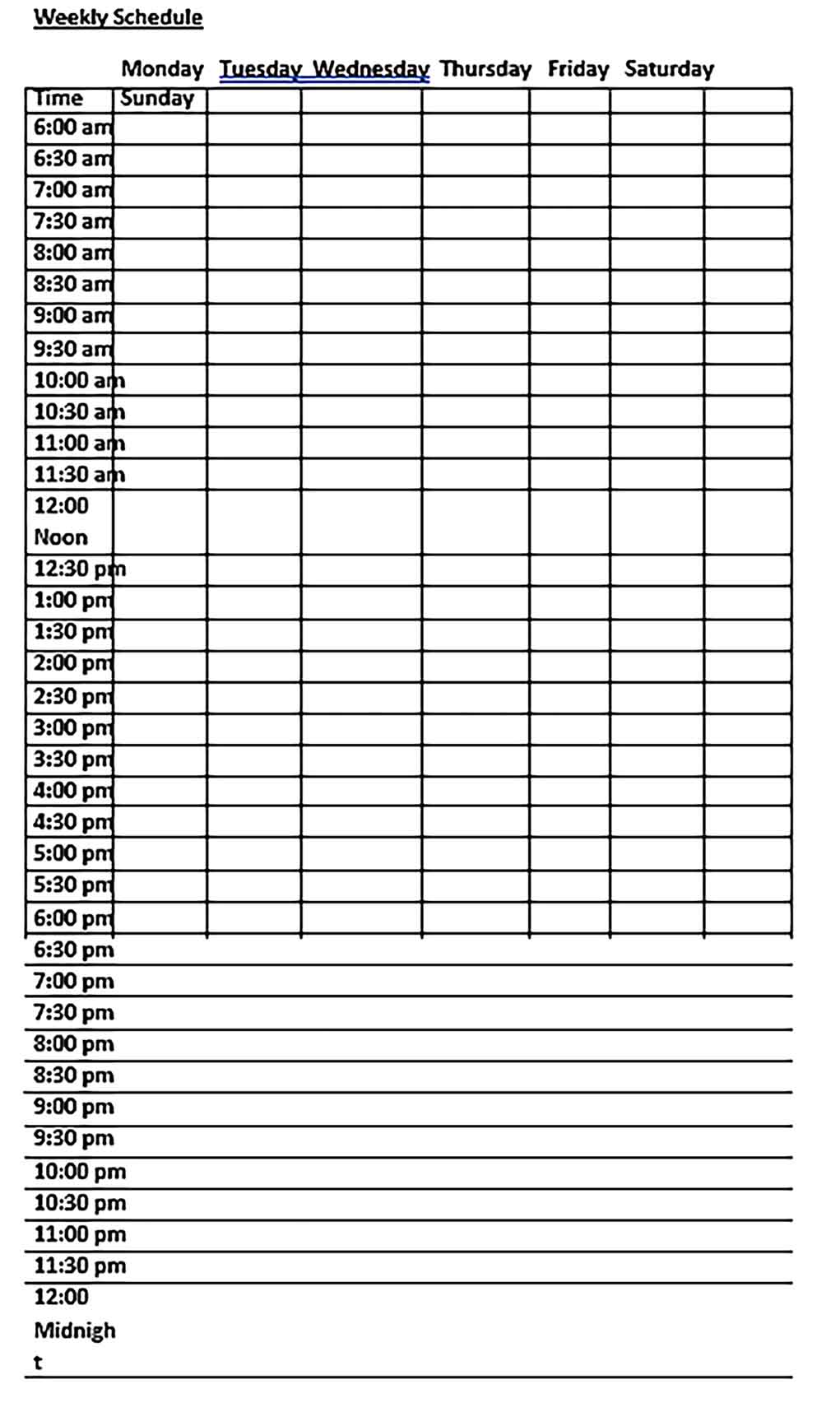 Template Daily Schedule With Timings Format Sample Copy