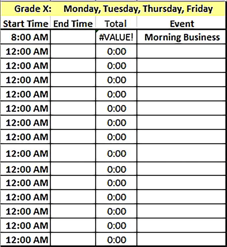 Template Daily Schedule in Excel Format Sample Copy