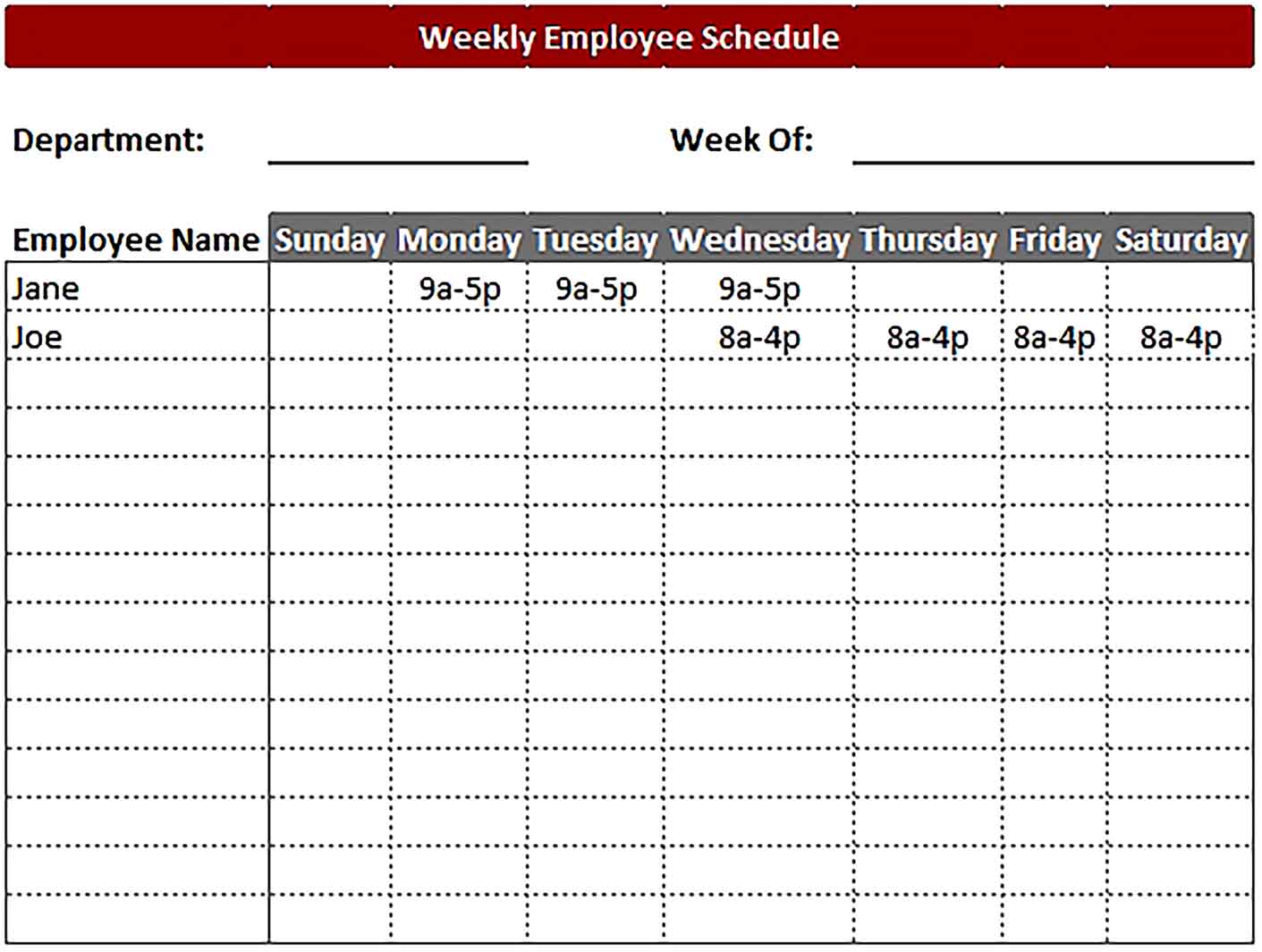 Template Daily Work Schedule Excel Format Sample