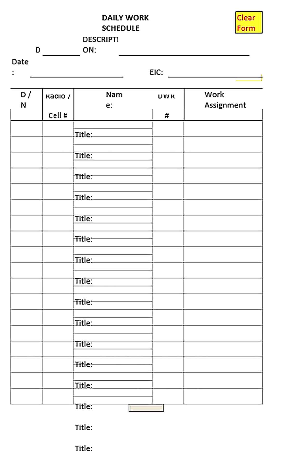 Template Daily Work Schedule Sample Copy