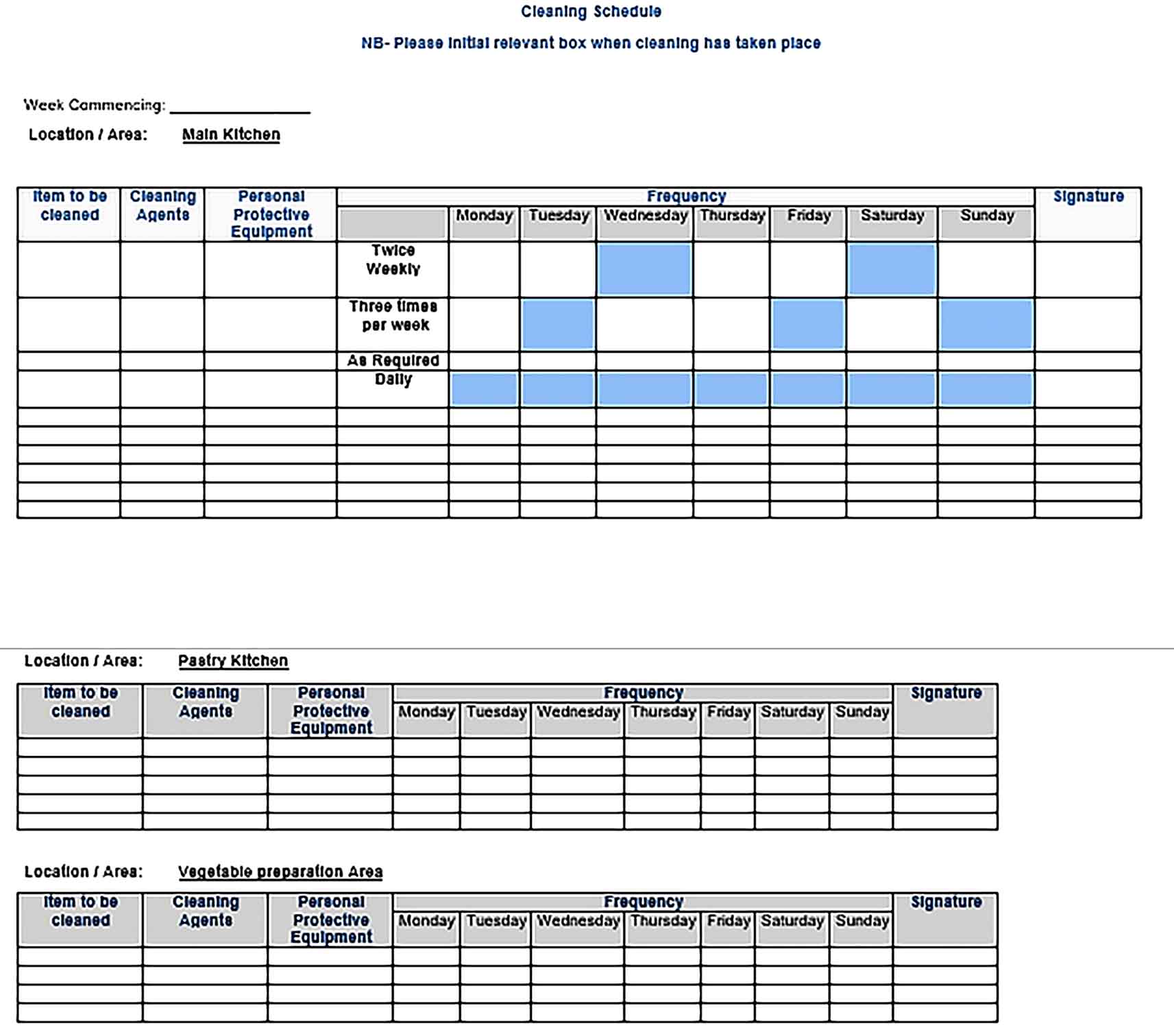 Template Doc Format Cleaning Schedule Sample