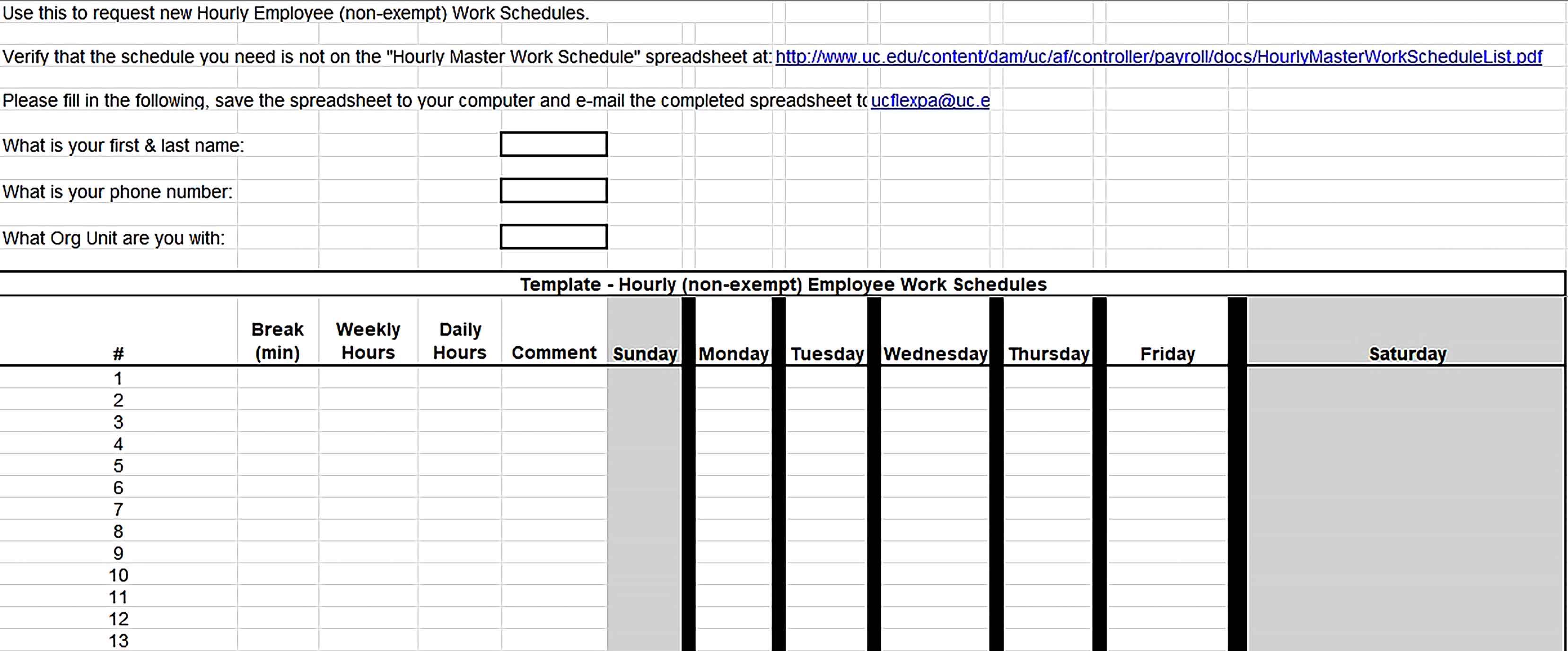 Template Employee Hourly Work Schedules Request Sample