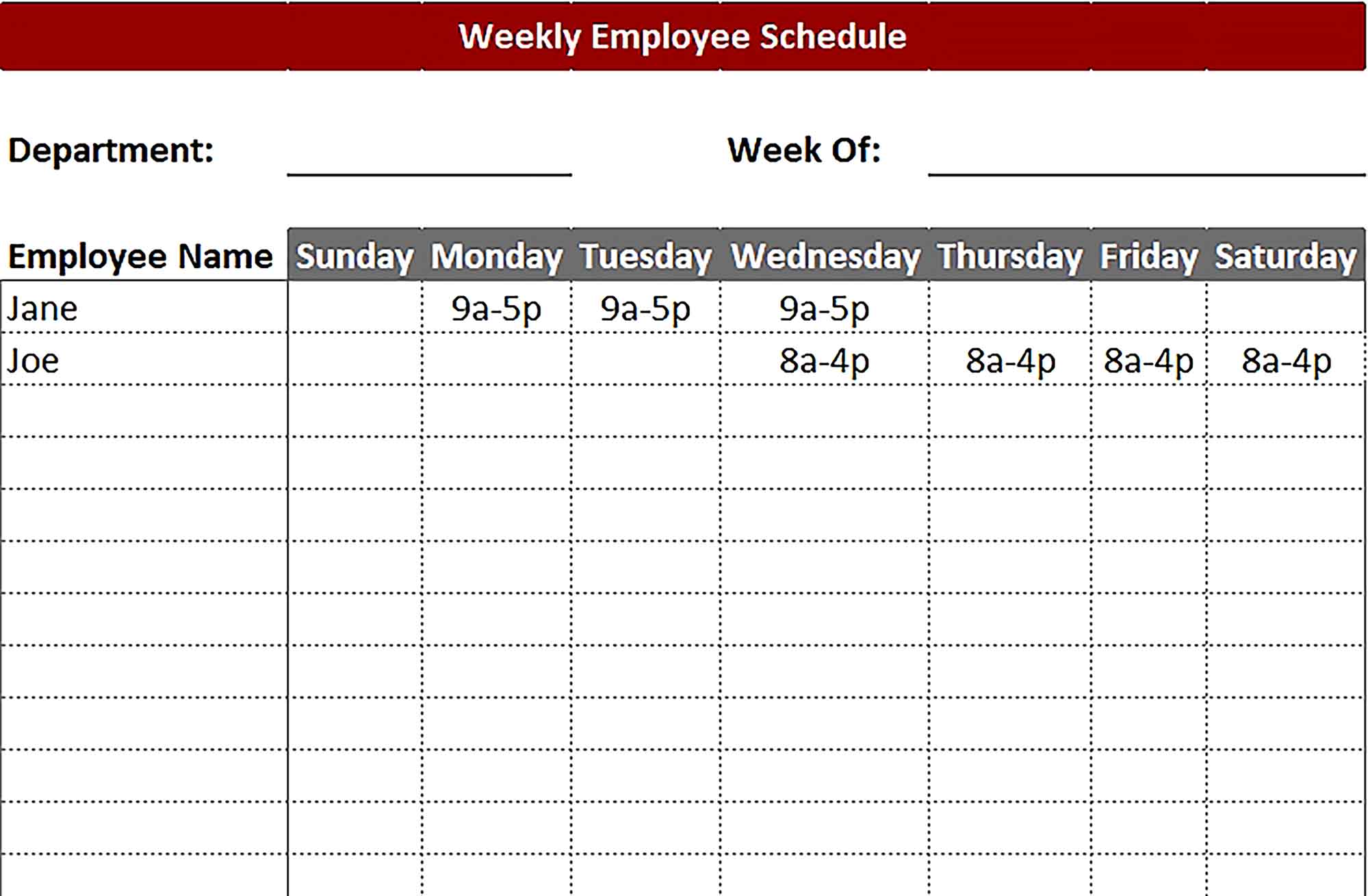 Template Employee Work Schedule Excel Sample