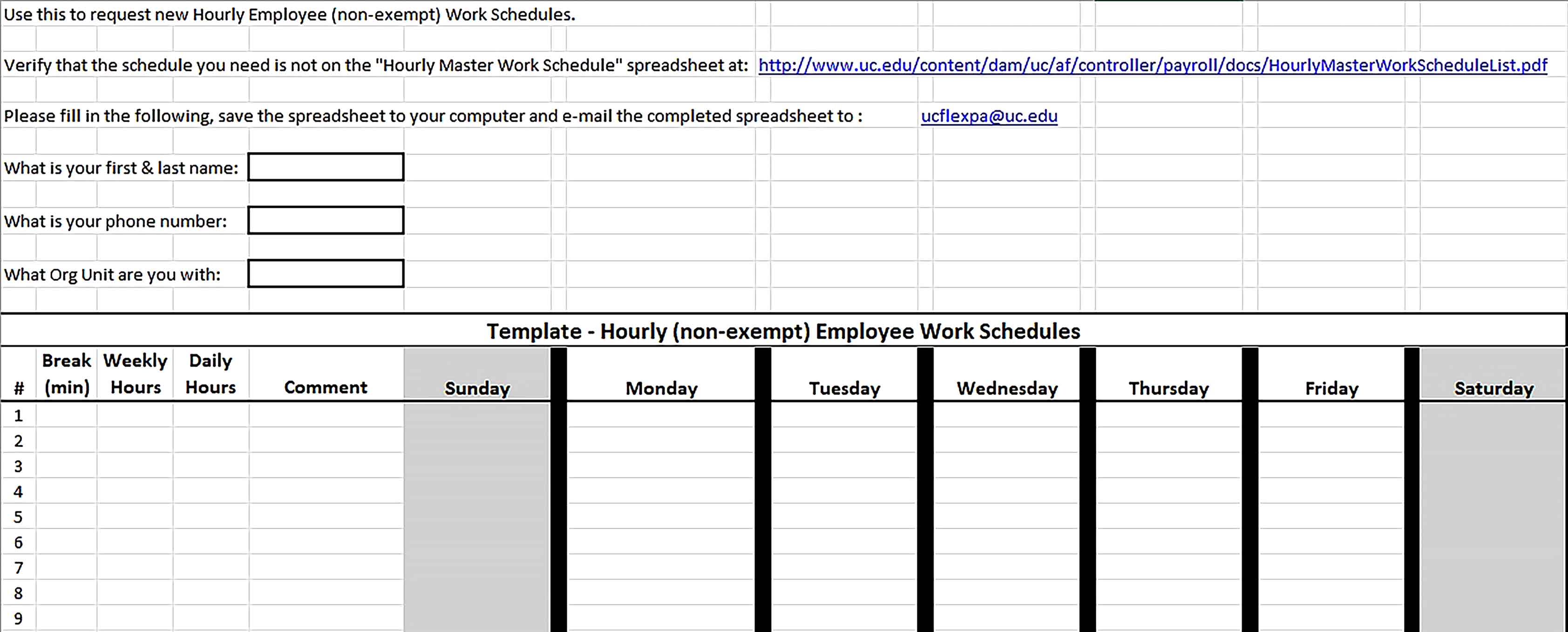 Template Employee Work Schedule Sample