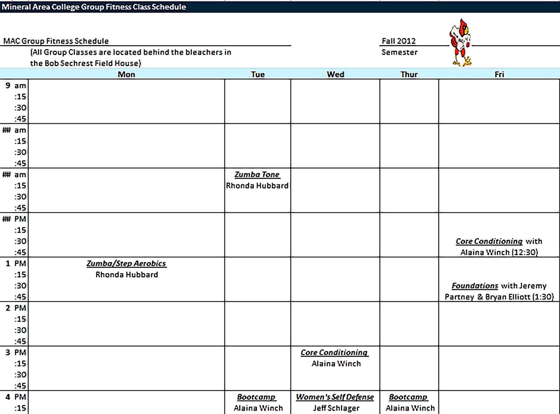 Template Excel College Class Schedule Sample