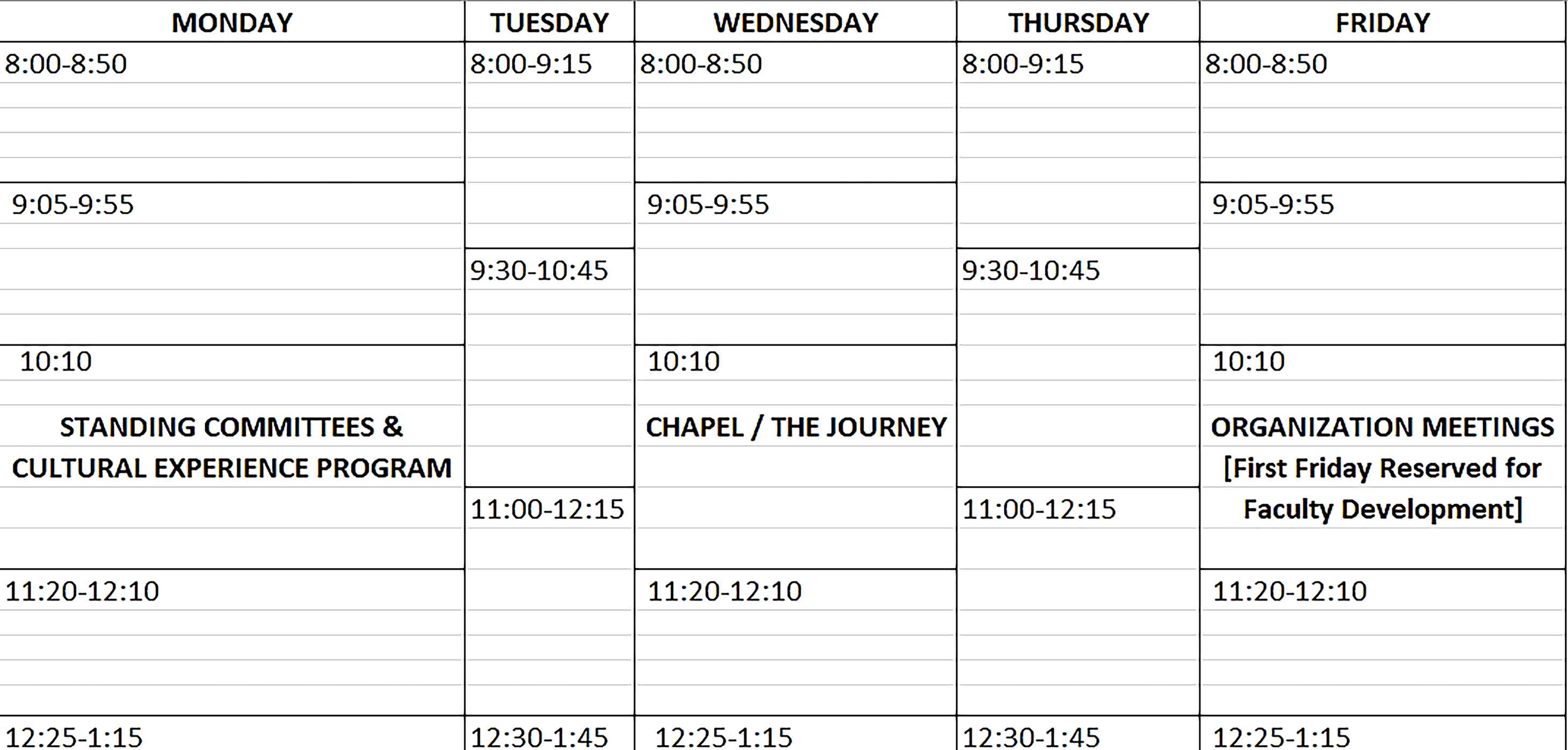 Template Excel Weekly Class Schedule Sample