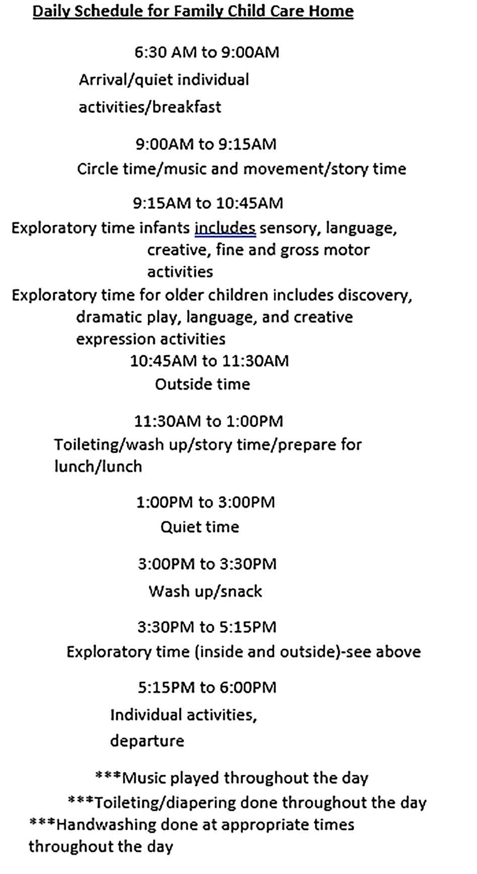 Template Family Child Care Daily Schedule Sample Copy