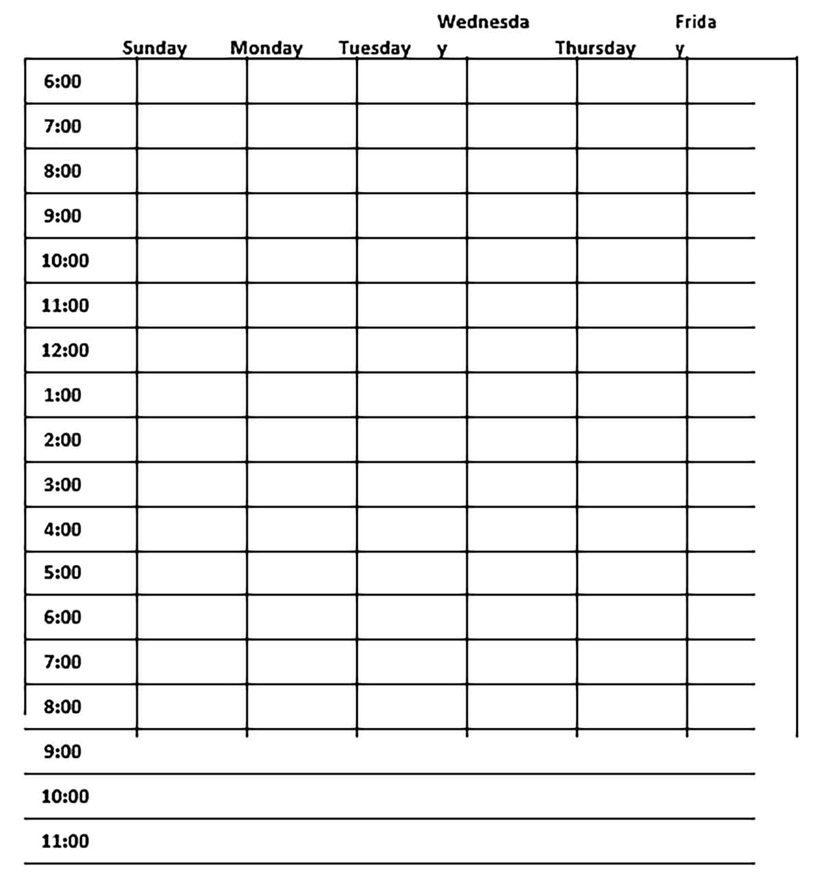 Template Gardner Hourly Schedule Sample