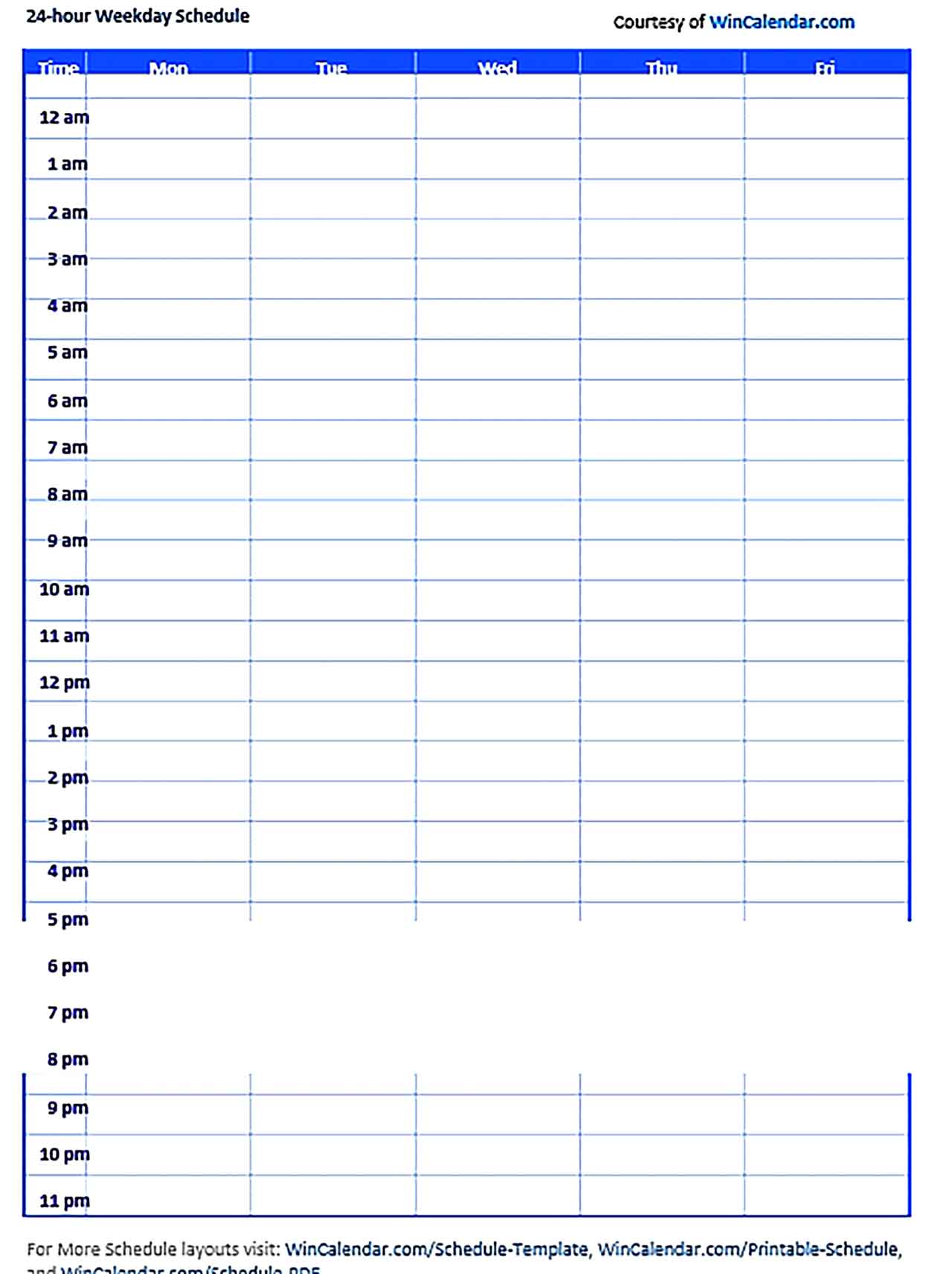 Template Hourly Daily Work Schedule Sample