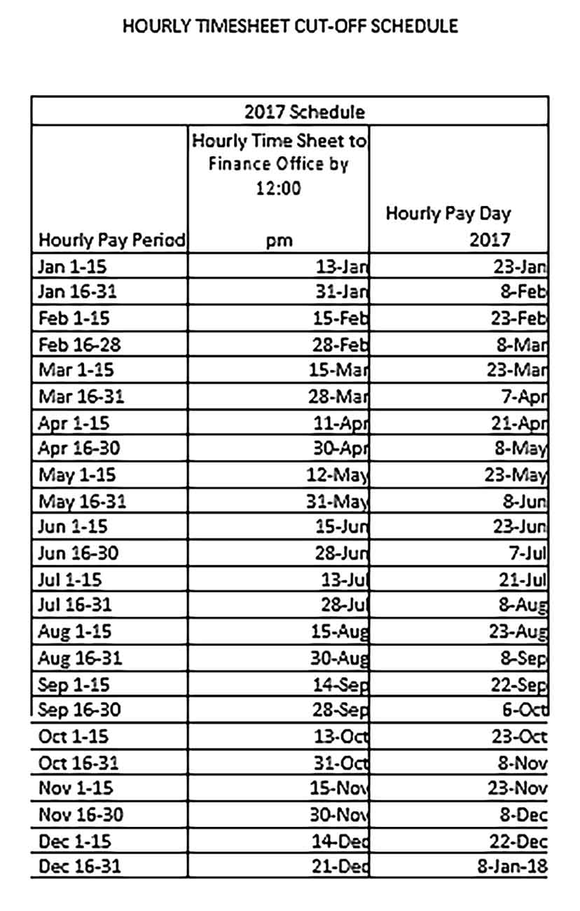 Template Hourly Timesheet Cut off Schedule Sample