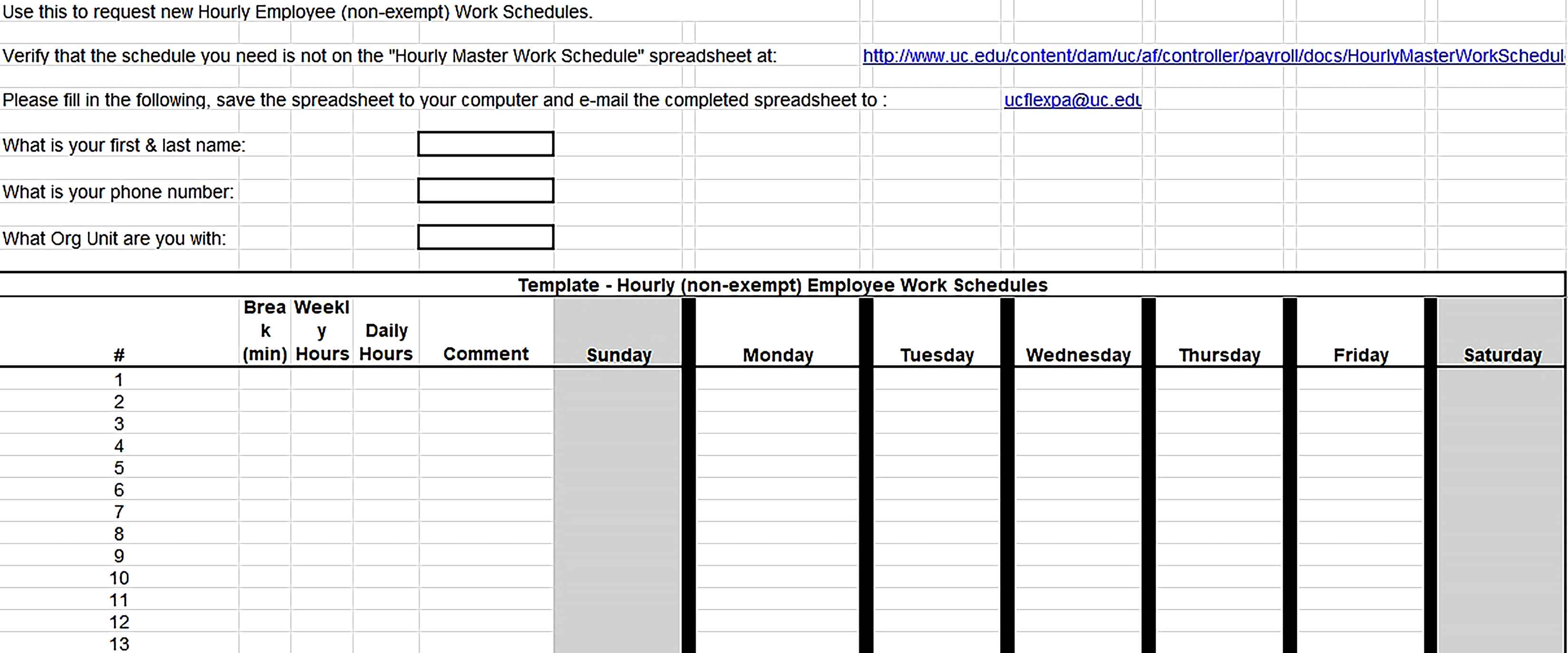 Template Hourly Work Schedule Excel Sample