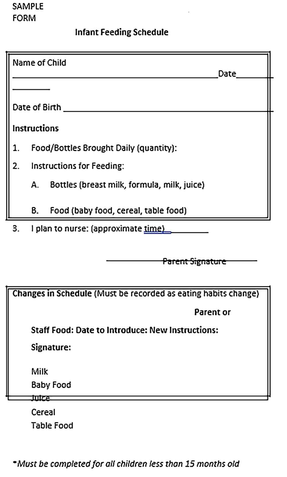 Template Infant Feeding Schedule Sample