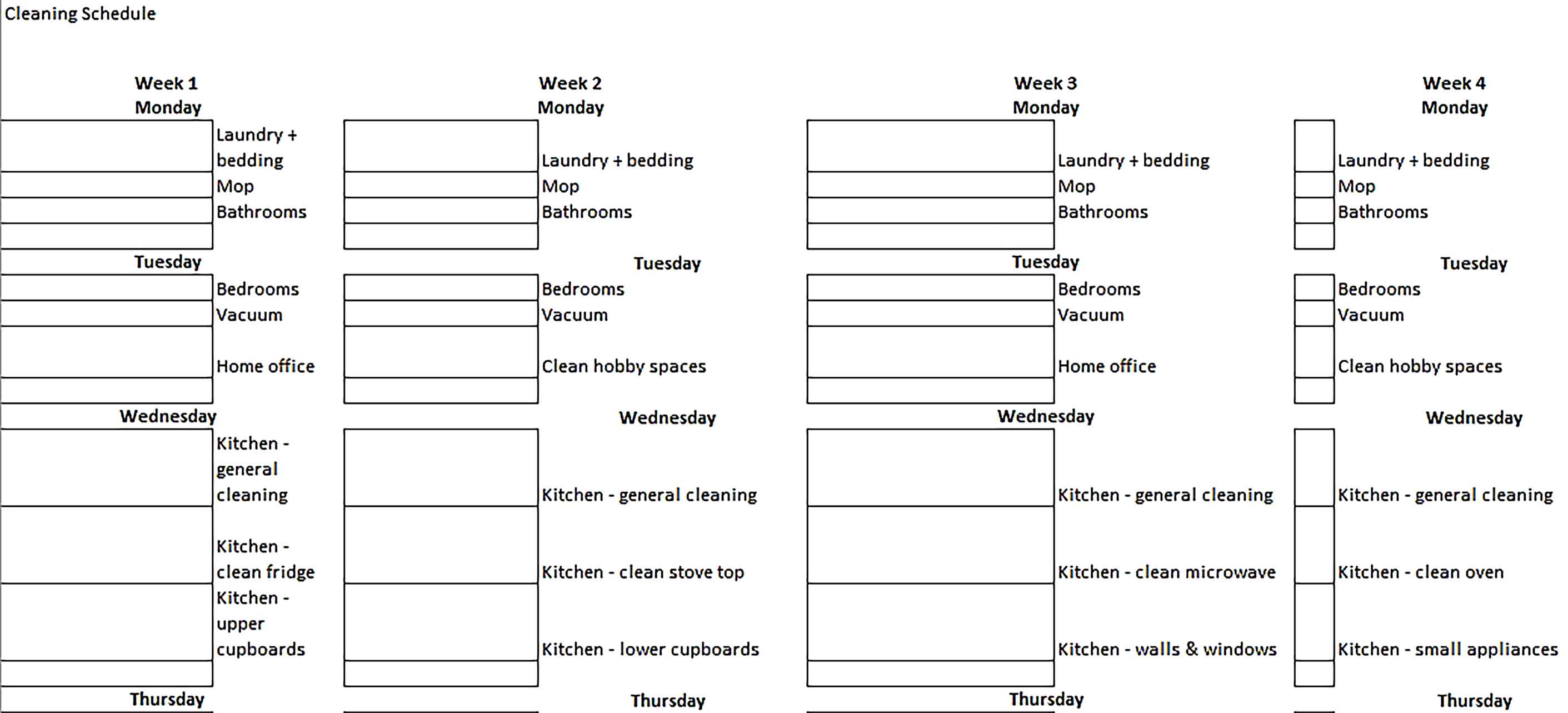 Template Kitchen Cleaning Schedule Excel Format Sample