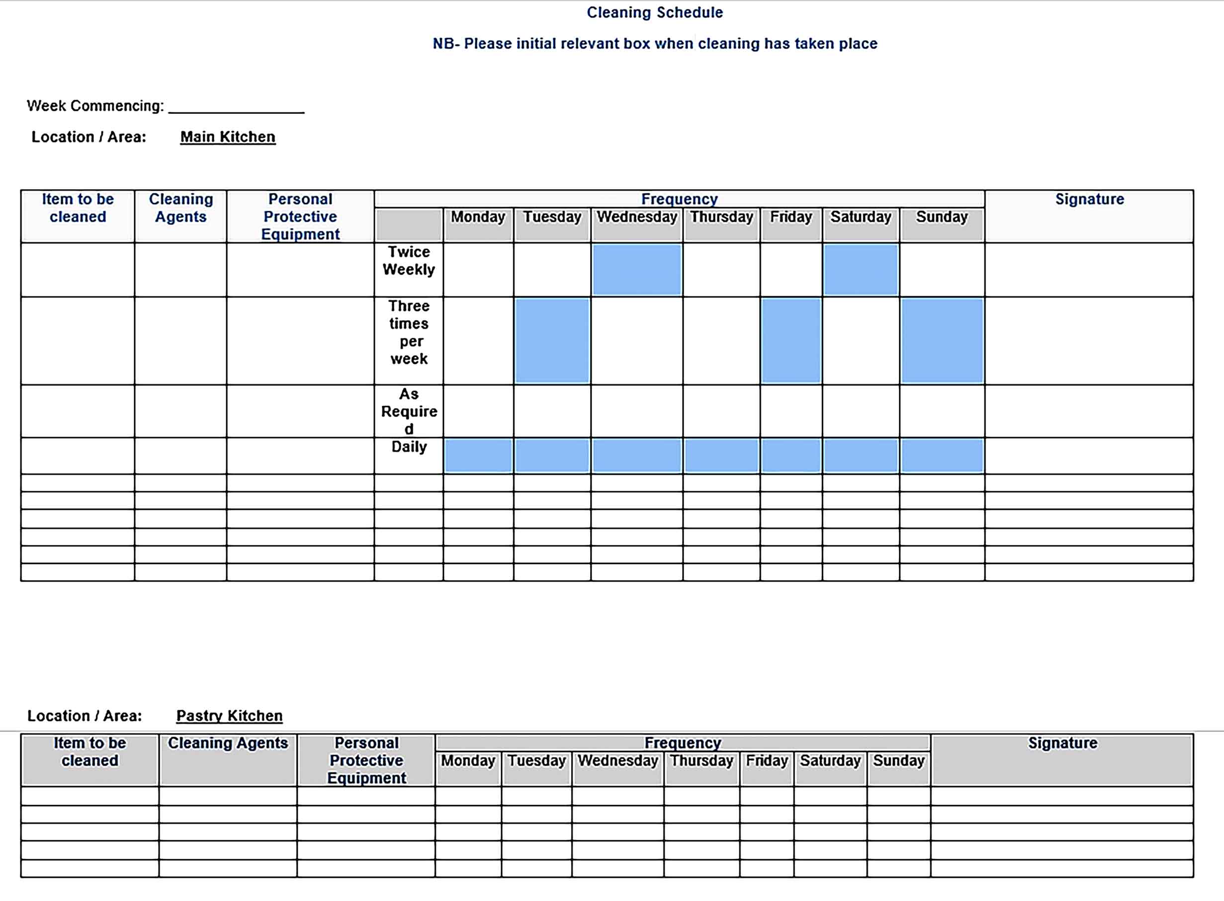 Template Kitchen Cleaning Schedule Word Doc Sample