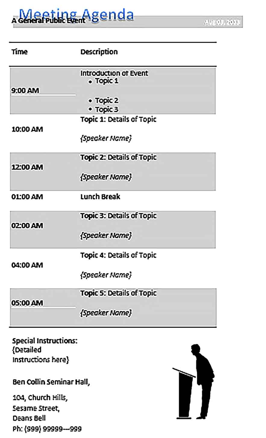 Template Meeting Agenda Public Event Conference Schedule Sample