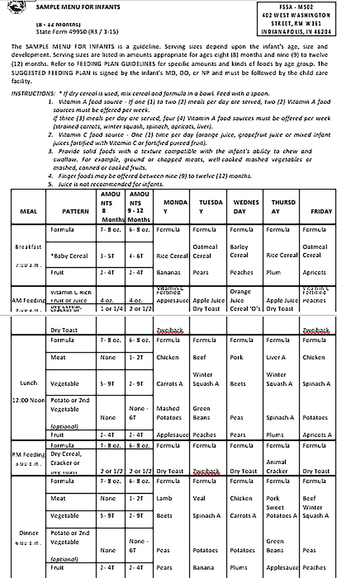 Template Mobile Infant Feeding Schedule Sample