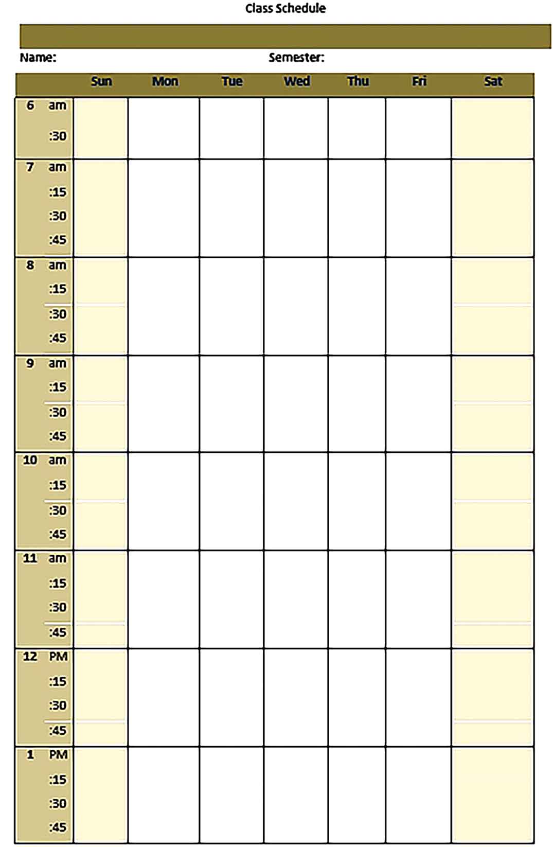 Template college class schedule 1 Sample 001