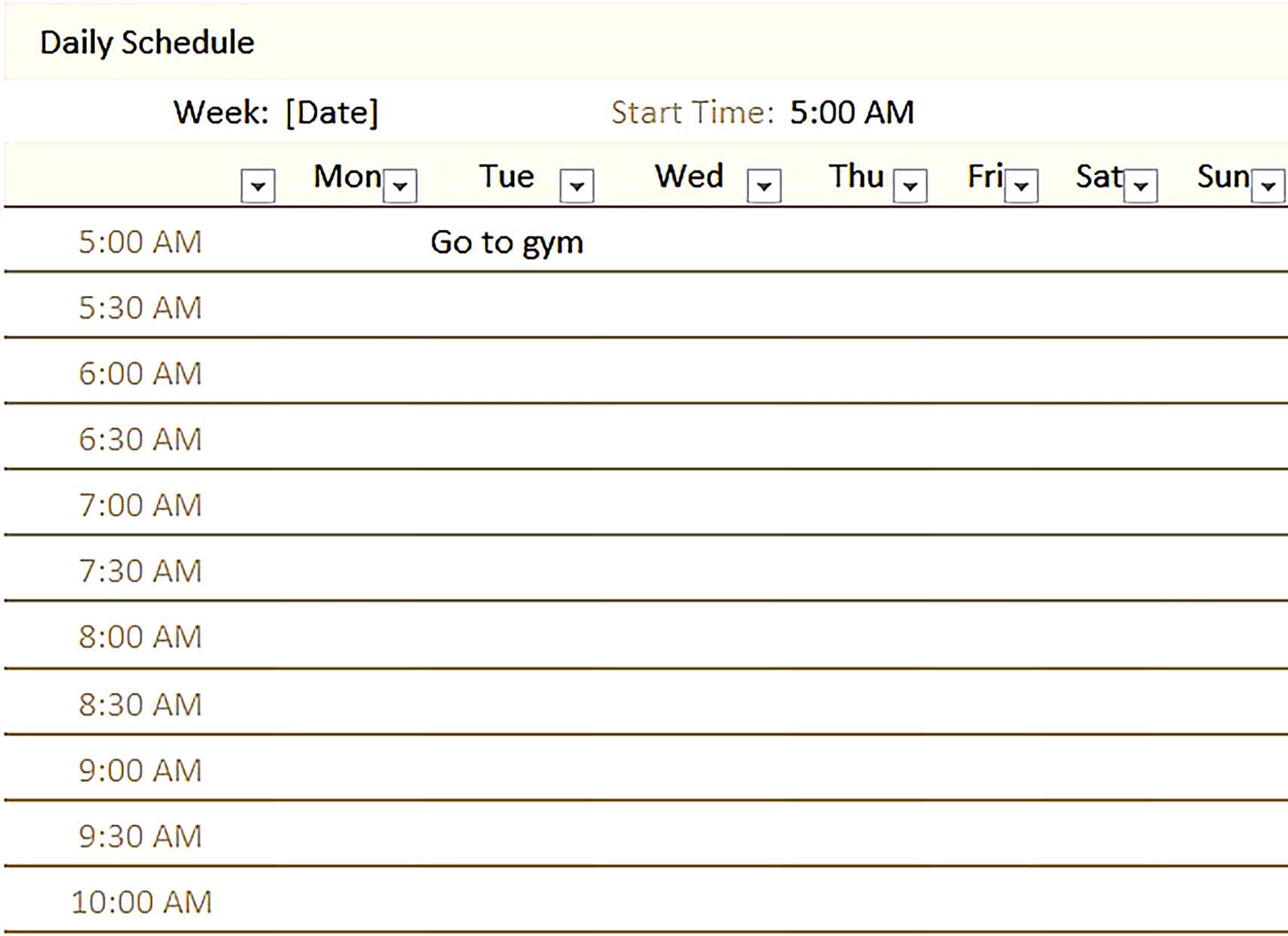Template daily schedule Sample 004 Copy