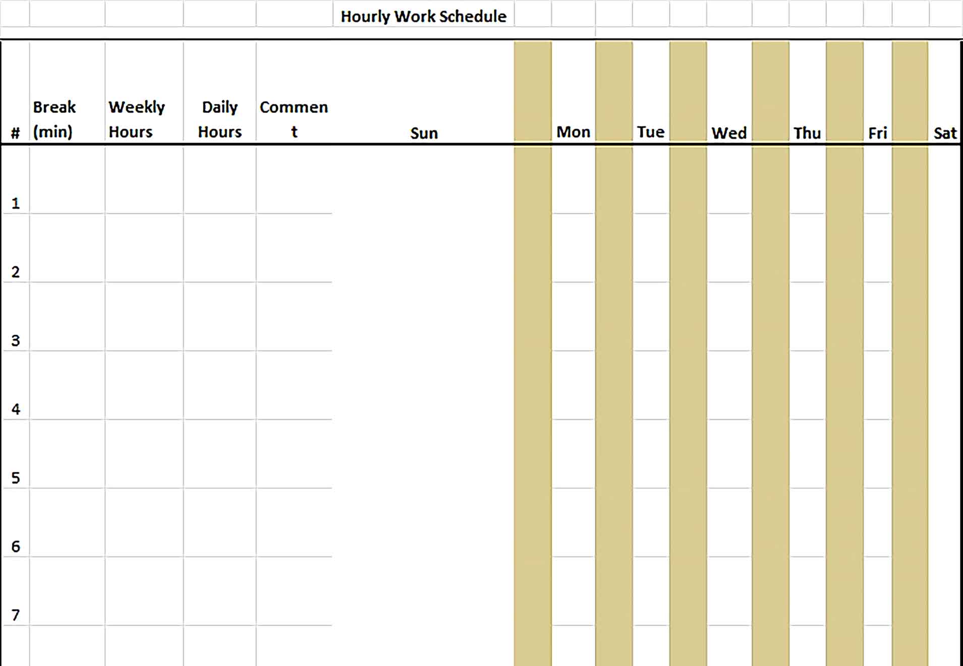 Template hourly schedule Sample 002