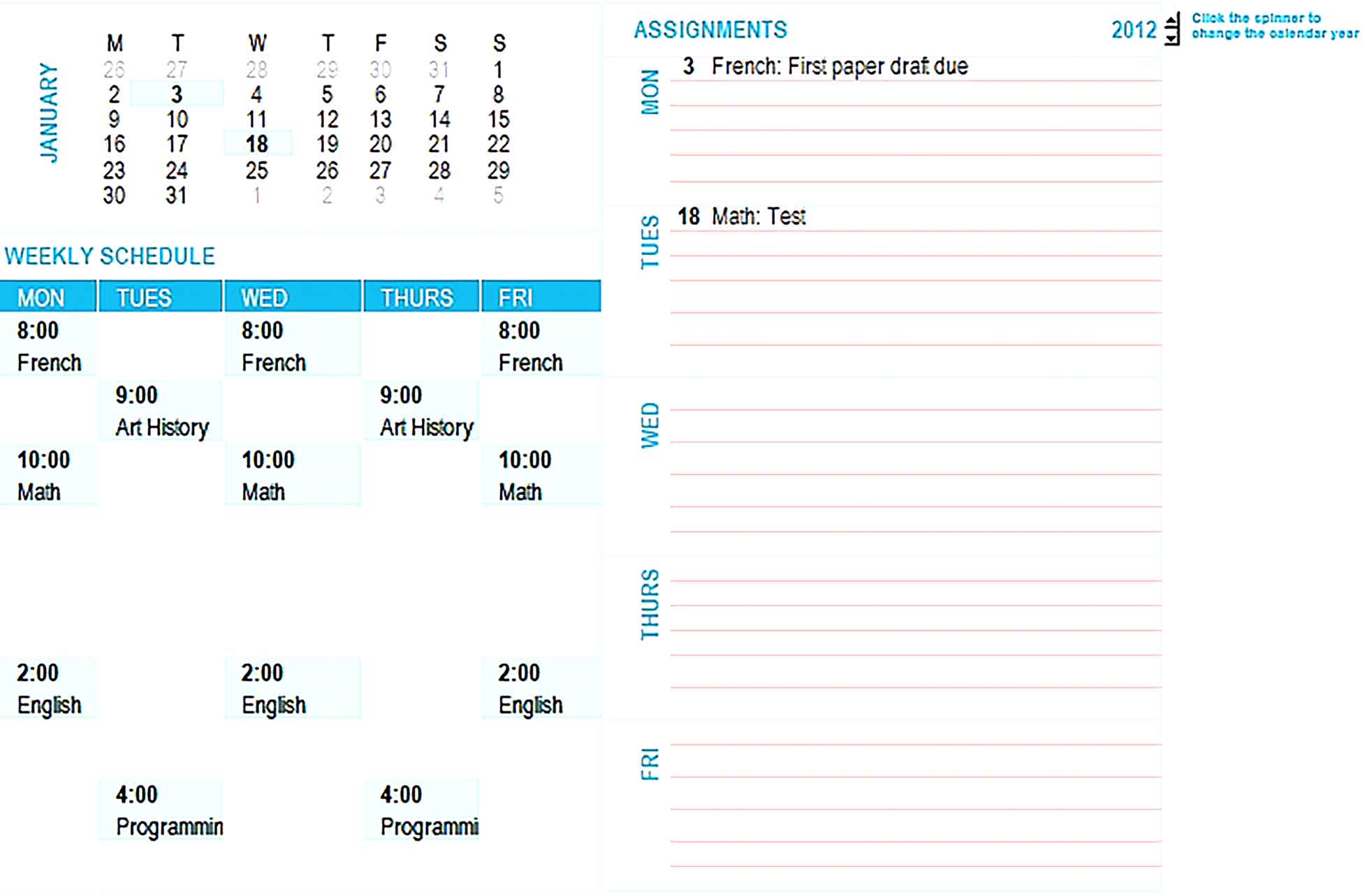 Template student weekly planning calendar any year mon sun Sample