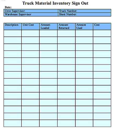 Truck Inventory Sign Out Sheet Word Download Templates Sample