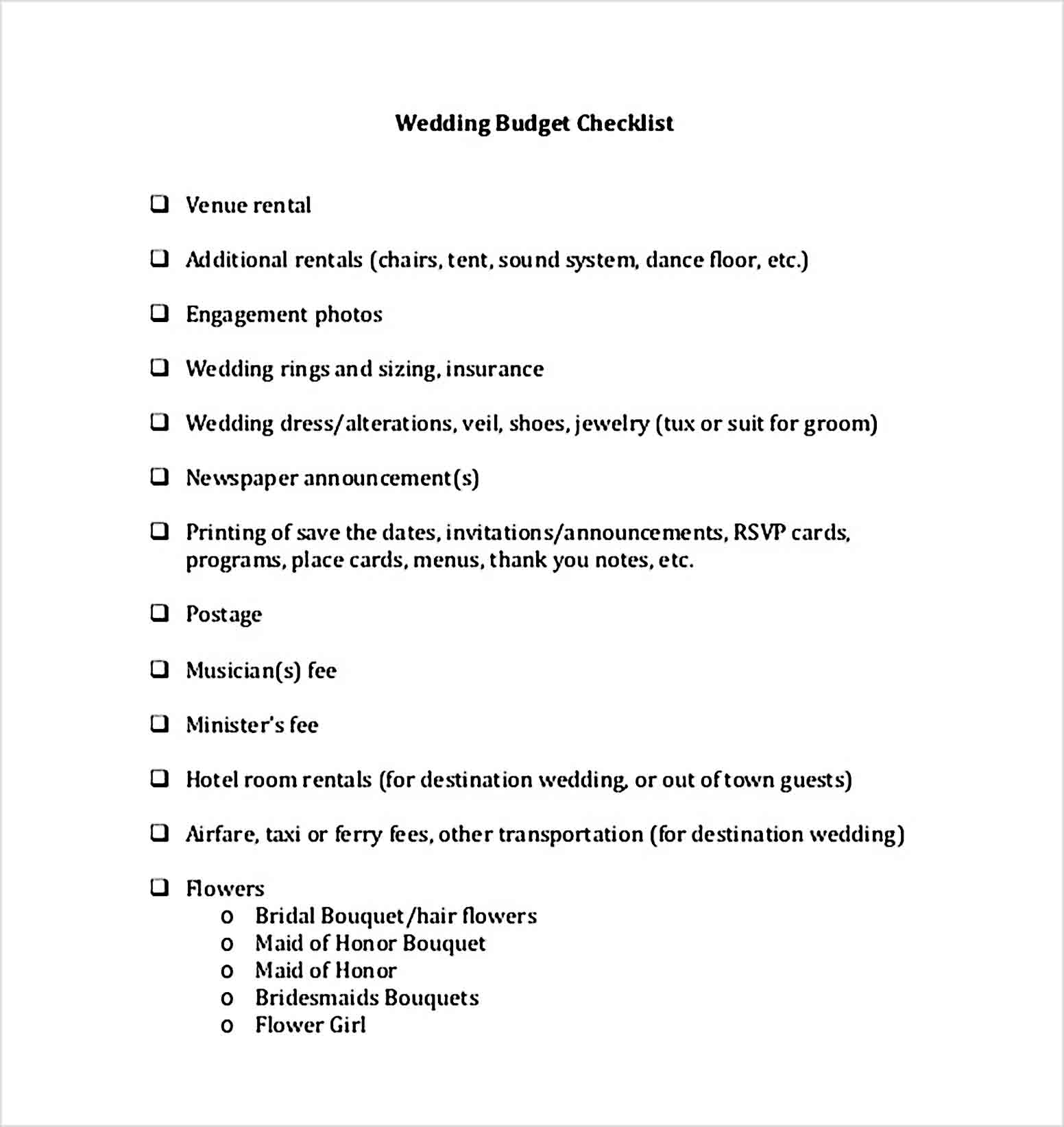 Wedding Budget Checklist Template For Download
