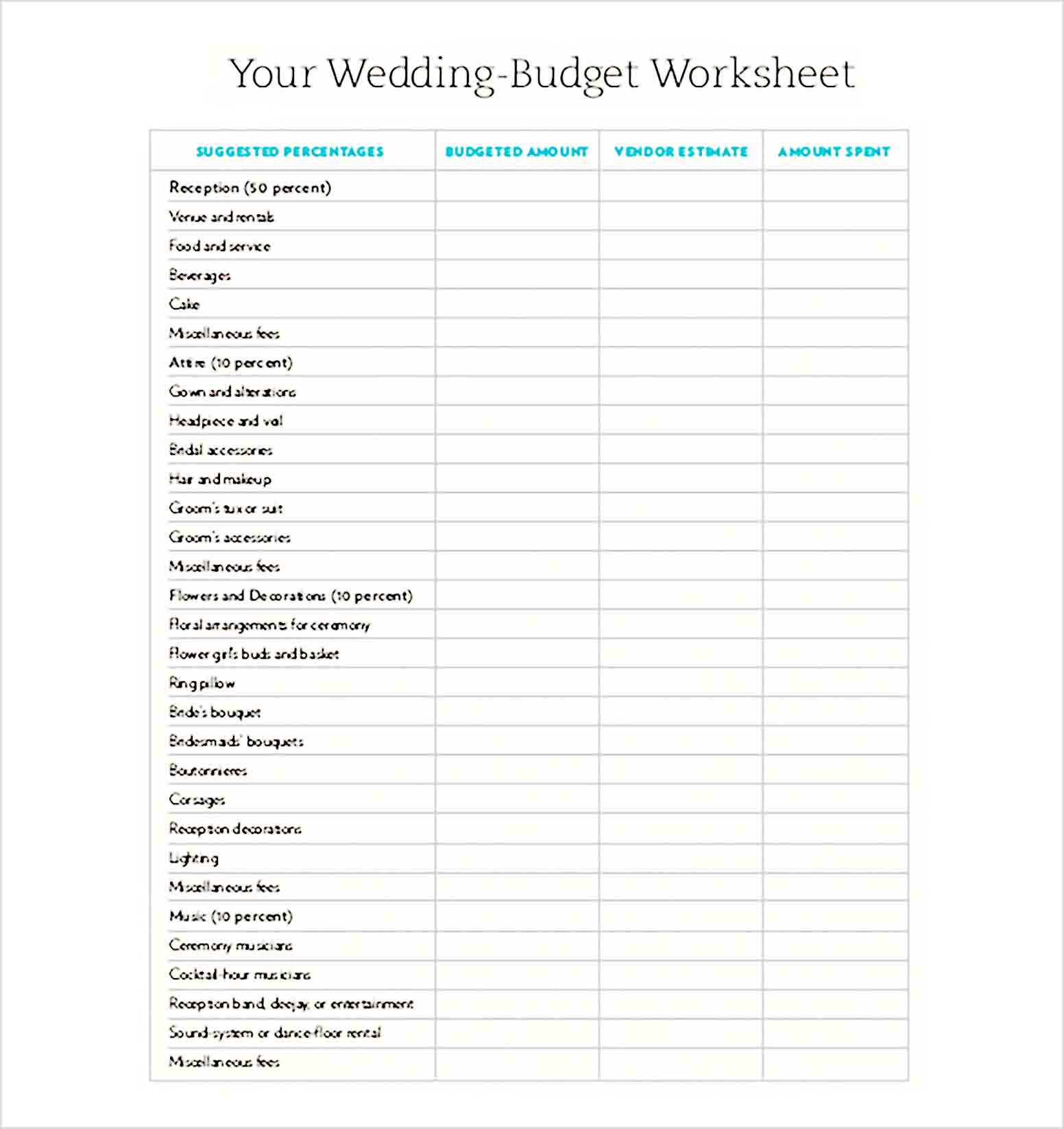 Wedding Budget XL Sheet Free Download