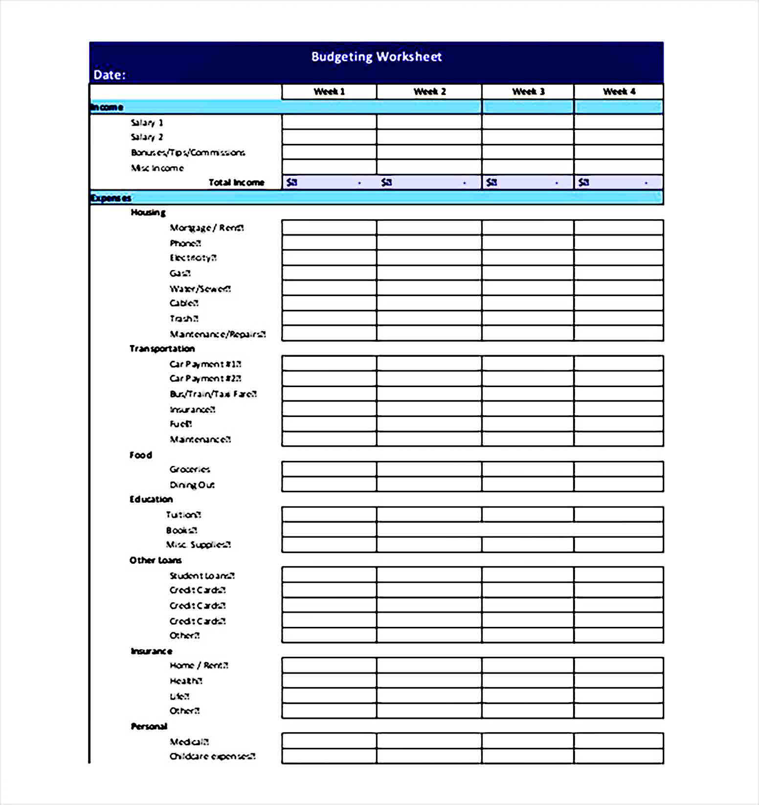 Weekly Budget Template PDF 1