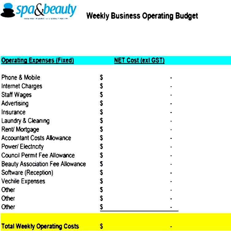 Weekly Operating Budget Template